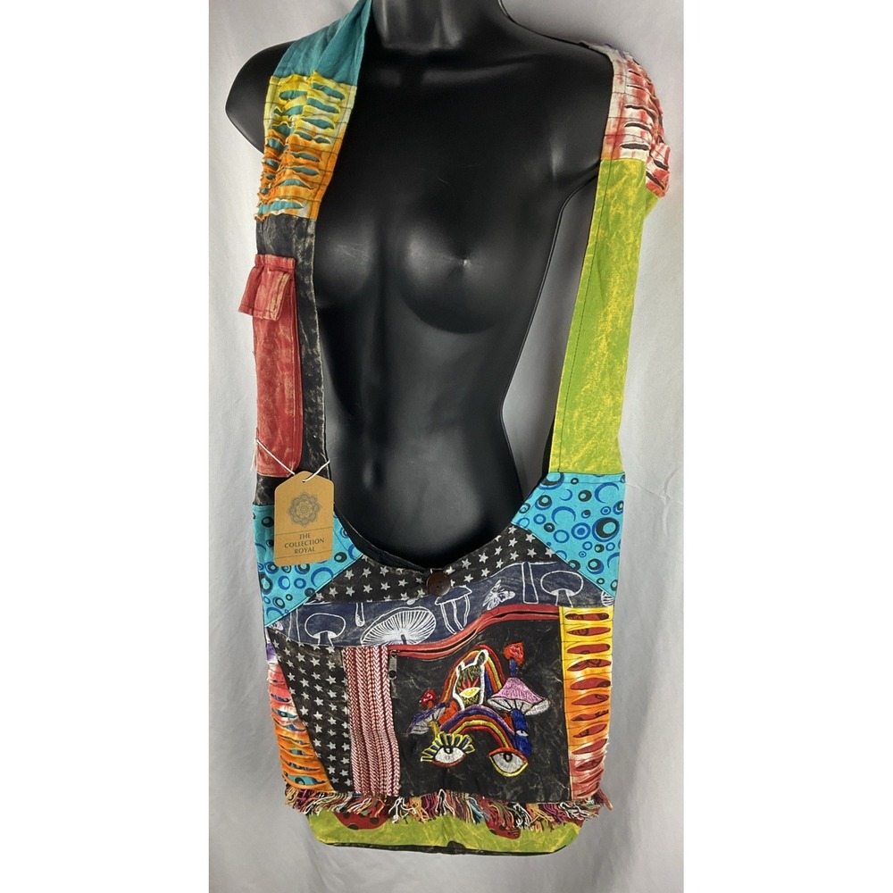 The Collection Royal Patchwork Boho Crossbody/Shoulder Bag Mushroom Hippie